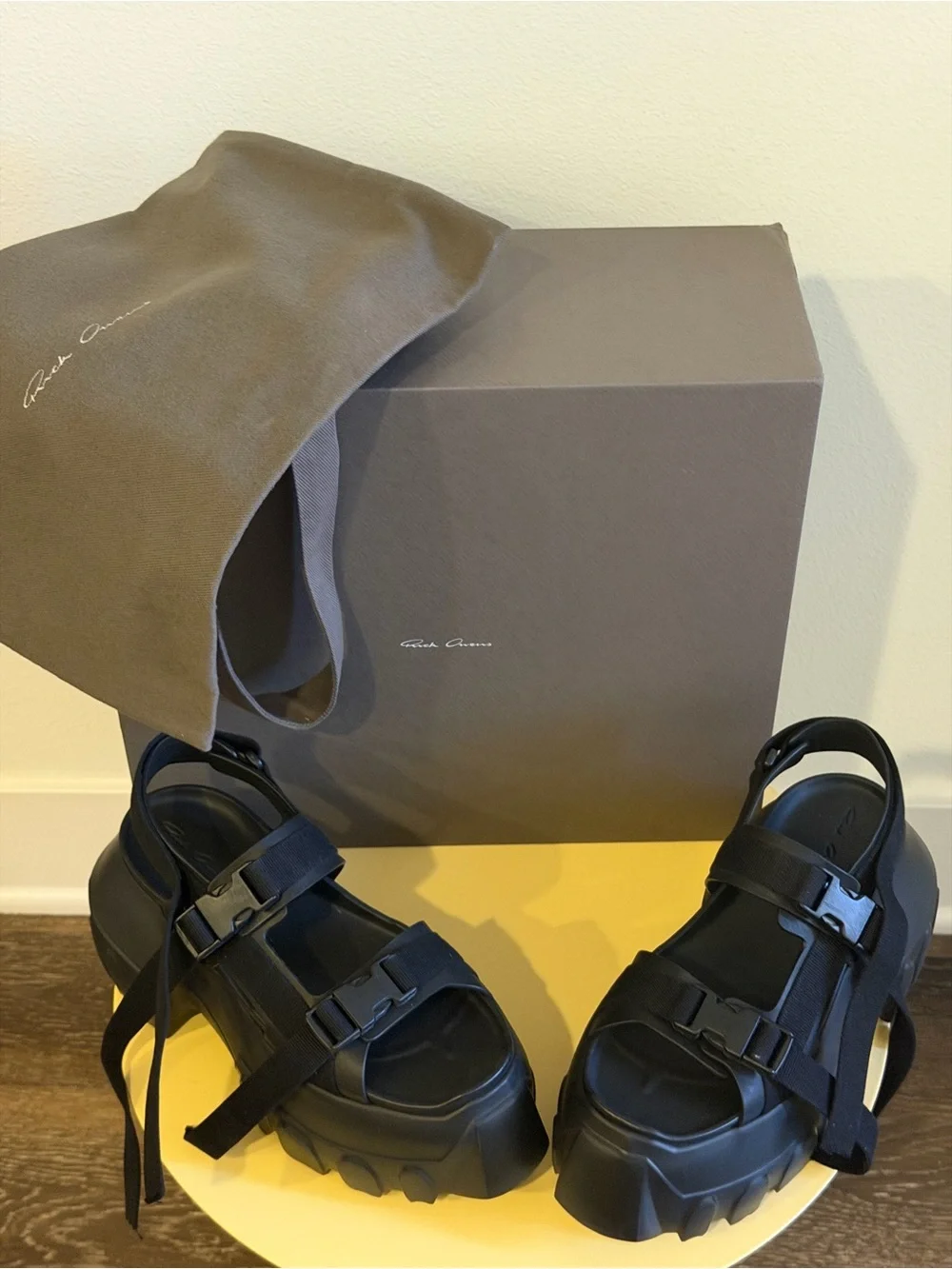 RICK OWENS BLACK HOLLYWOOD MEGA TRACTOR PLATFORM SANDALS